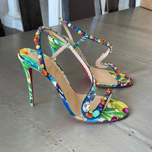 Christian louboutin Rosapetra multi color stiletto sandal 100mm sz 39 - Picture 1 of 11